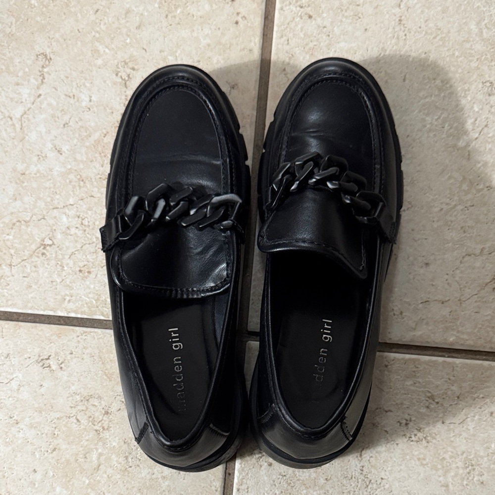 Madden Girl Black Loafers with Chain Detail